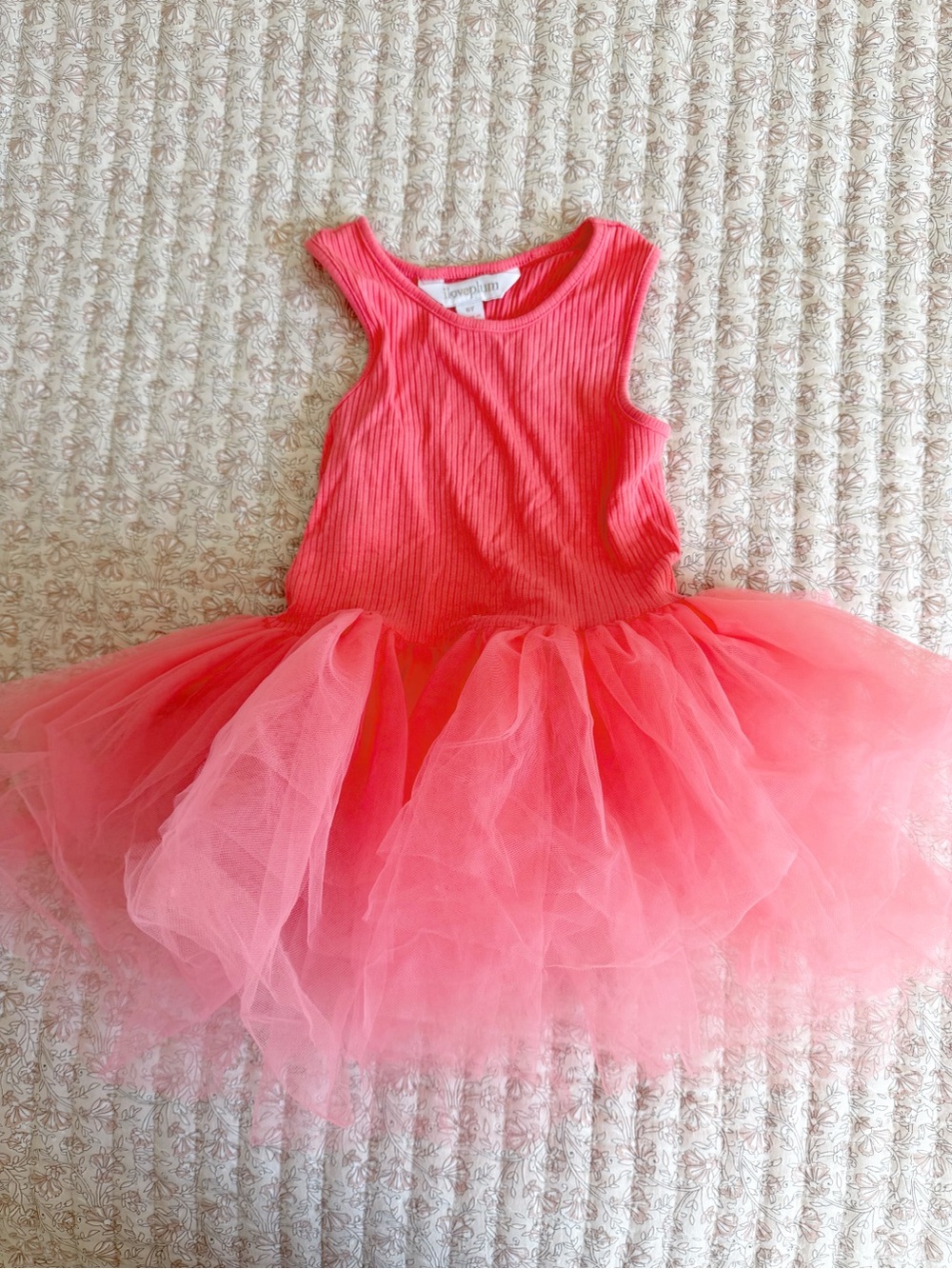 Girls Coral Tulle Tutu Dress with Ribbed Bodice